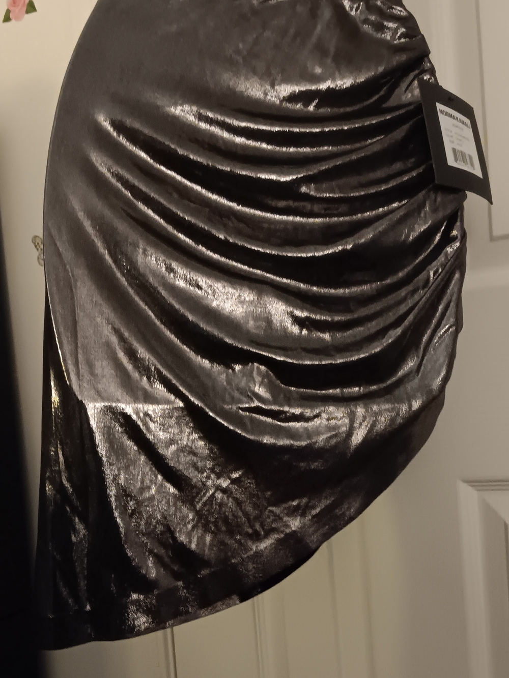 Norma Kamali Black Shiny Ruched Asymmetrical Skirt Women's Size XS New With Tags - Picture 4 of 6
